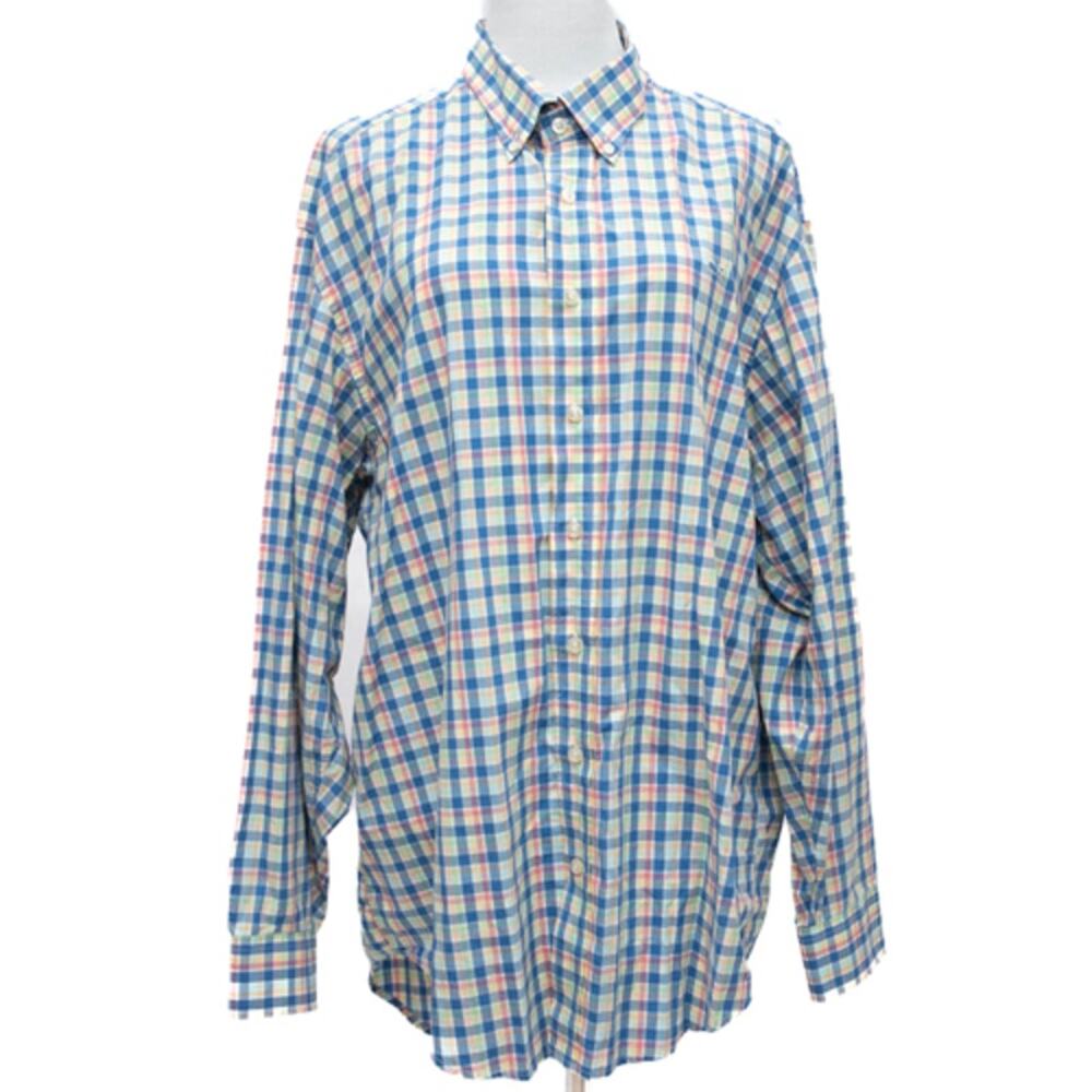 Vineyard Vines Blue Pink Long Sleeve Plaid Button Down Whale Shirt Size Large